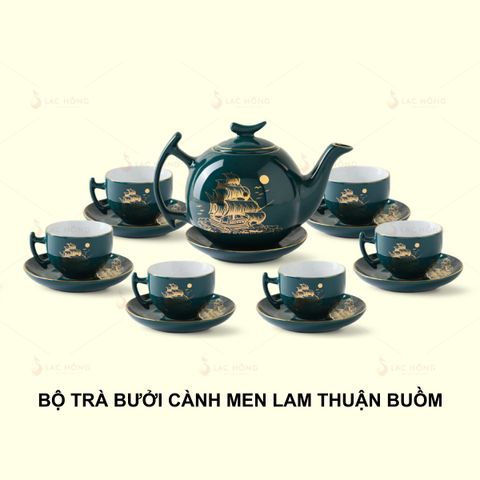  Bộ Trà Bưởi Cành Men Lam Thuận Buồm Kẻ Vàng 
