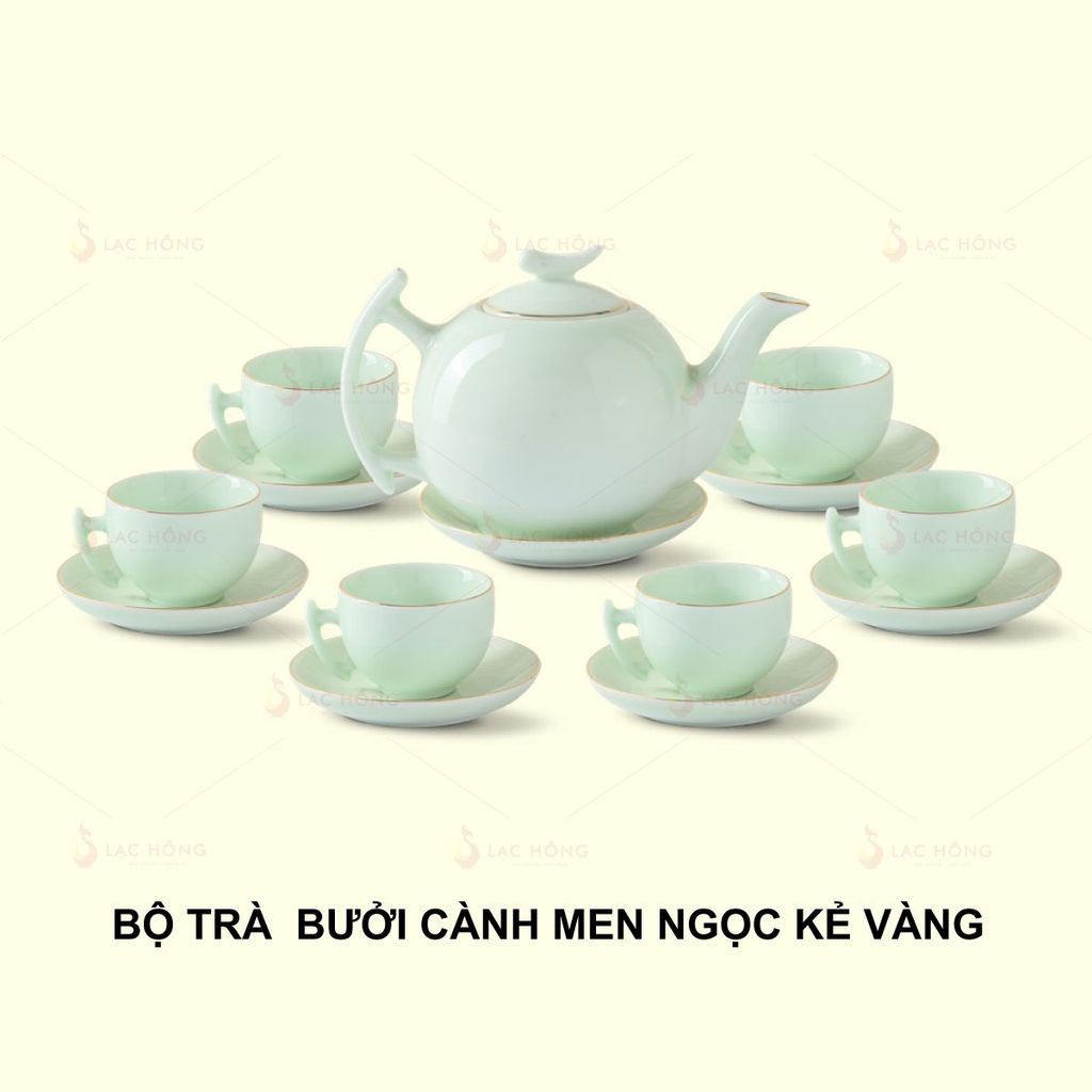 Bộ Trà Bưởi Cành Men Ngọc Kẻ Vàng