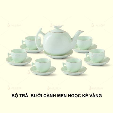  Bộ Trà Bưởi Cành Men Ngọc Kẻ Vàng 