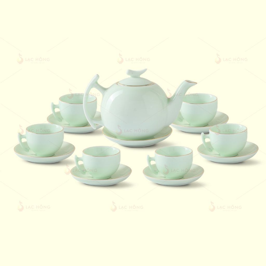 Bộ Trà Bưởi Cành Men Ngọc Kẻ Vàng