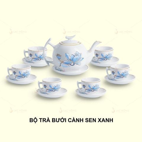  Bộ Trà Bưởi Cành Sen Xanh Kẻ Vàng 