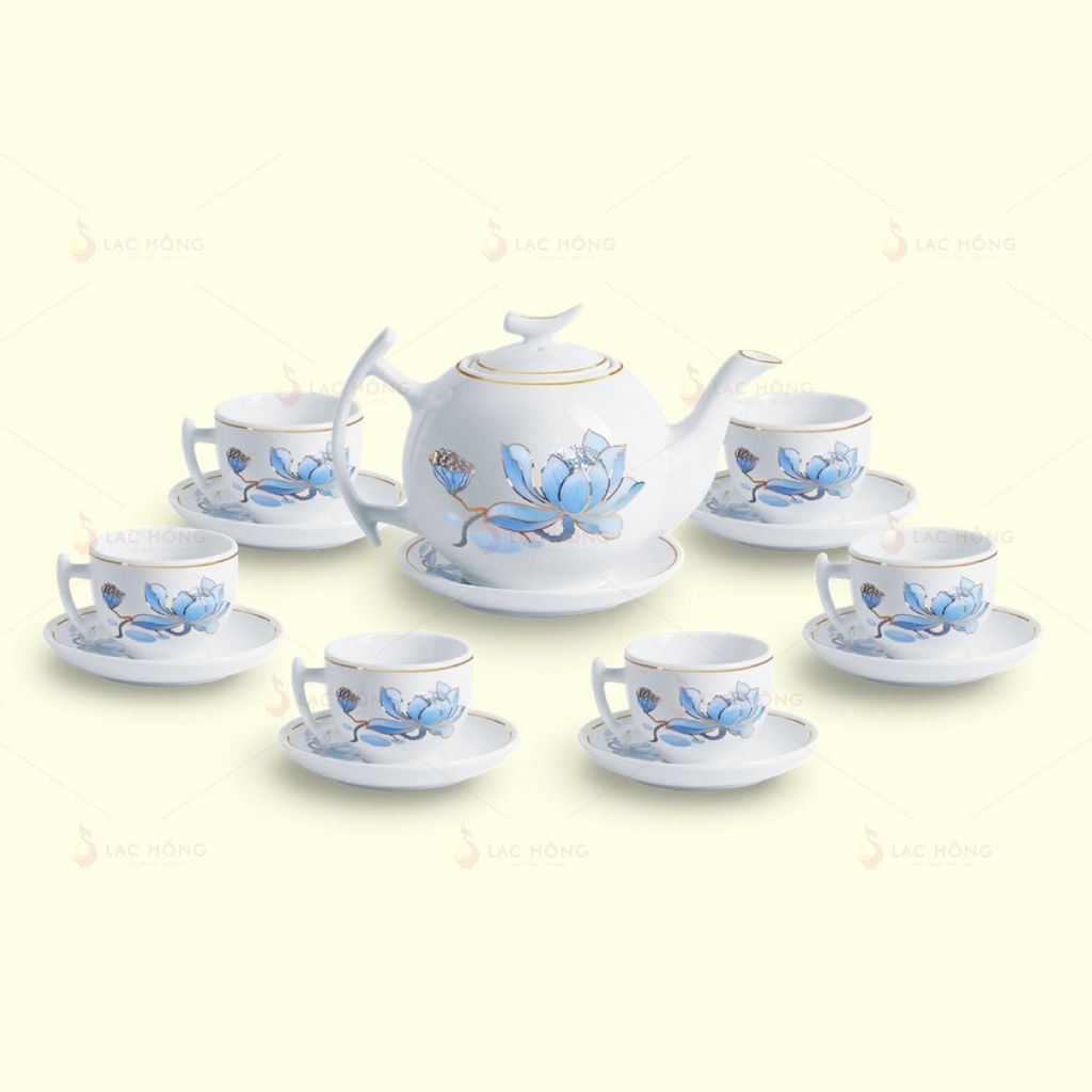 Bộ Trà Bưởi Cành Sen Xanh Kẻ Vàng