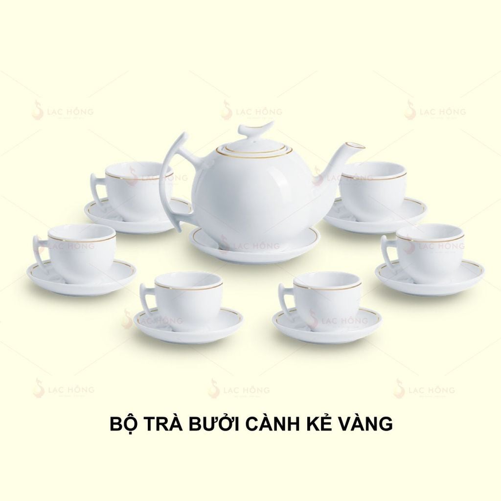 Bộ Trà Bưởi Cành Trắng Kẻ Vàng