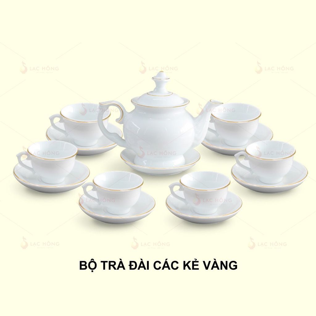 Bộ Trà Đài Các Trắng Kẻ Vàng