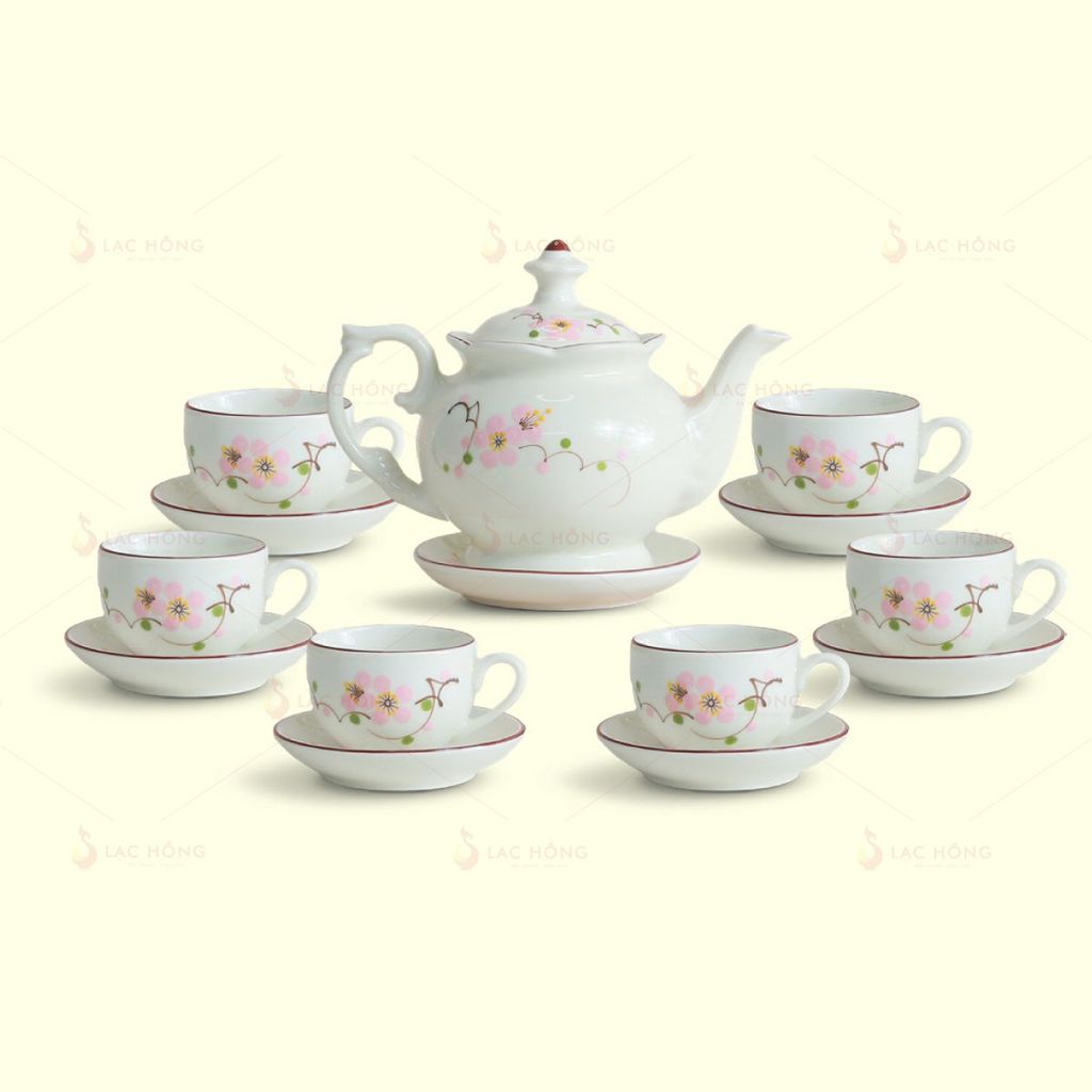 Bộ Trà Đài Các Men Kem Hoa Đào