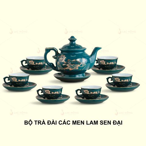  Bộ Trà Đài Các Men Lam Sen Đại Kẻ Vàng 