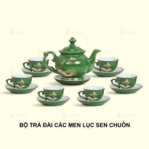  Bộ Trà Đài Các Men Lục Sen Chuồn Kẻ Vàng 
