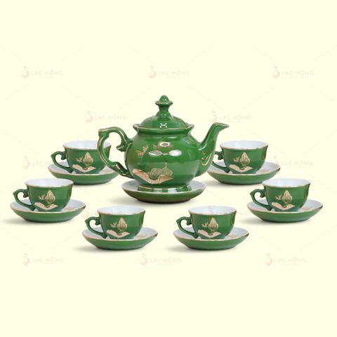  Bộ Trà Đài Các Men Lục Sen Chuồn Kẻ Vàng 