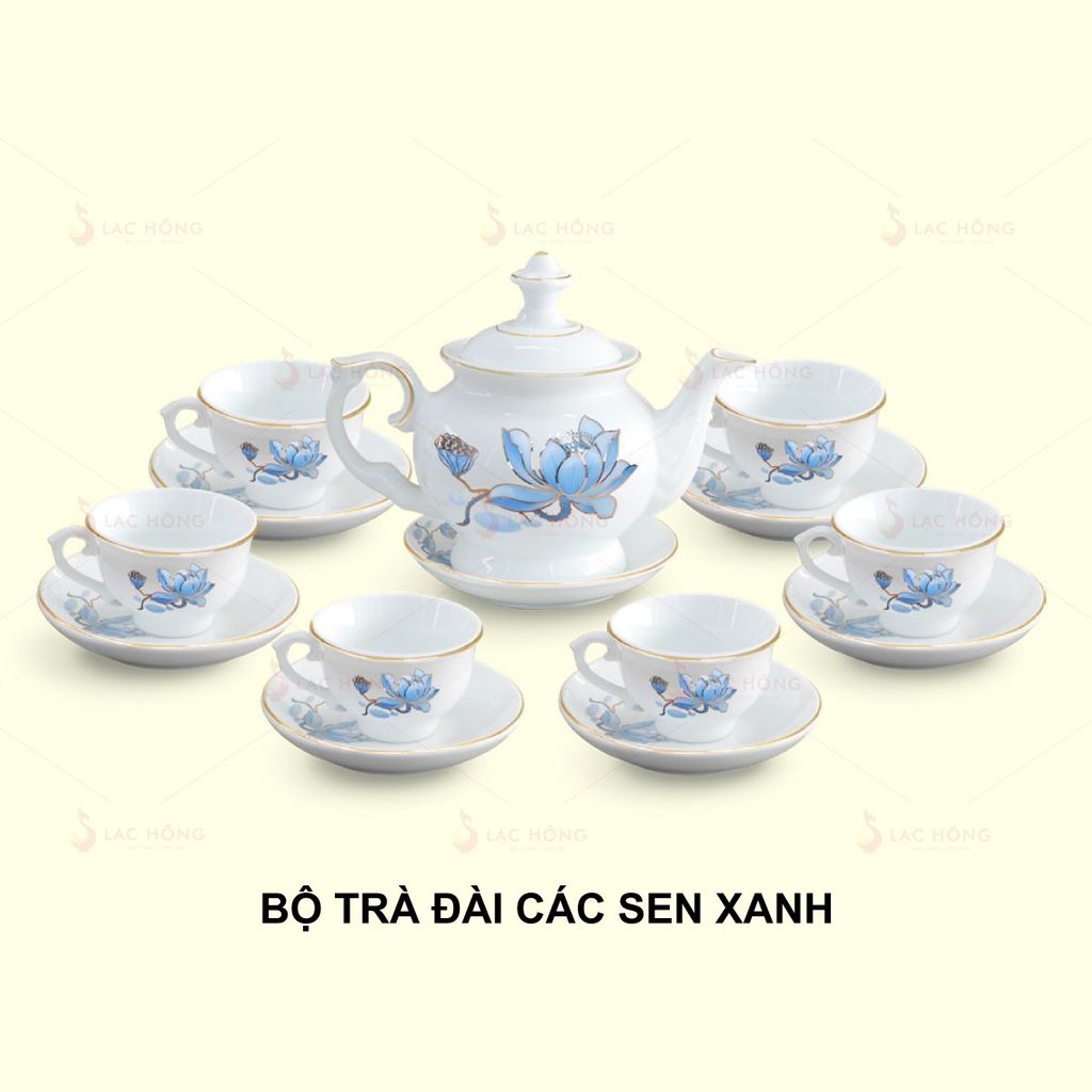 Bộ Trà Đài Các Sen Xanh Kẻ Vàng