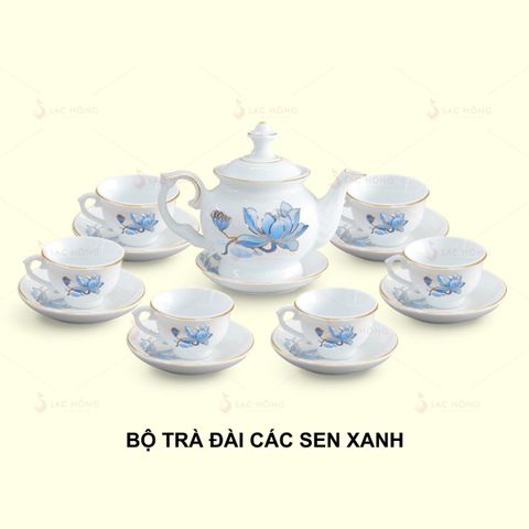  Bộ Trà Đài Các Sen Xanh Kẻ Vàng 