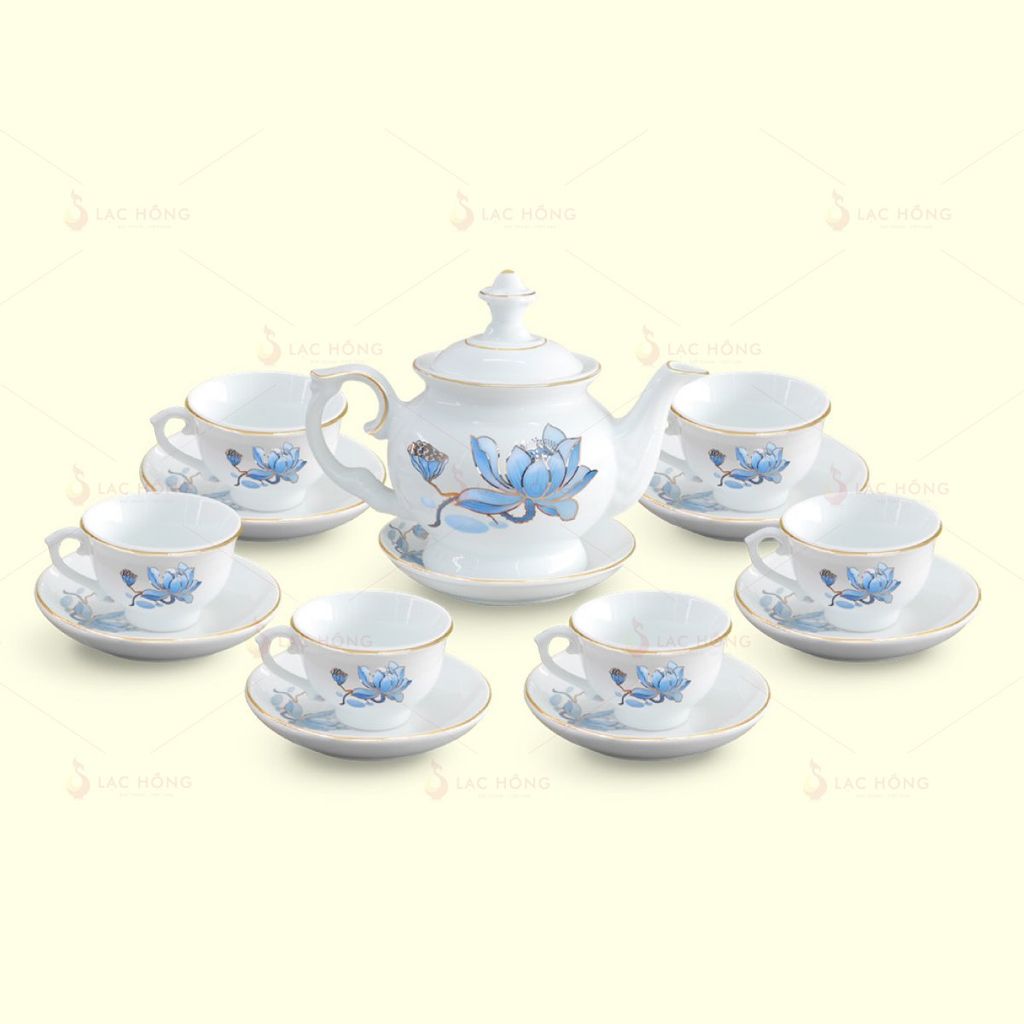 Bộ Trà Đài Các Sen Xanh Kẻ Vàng