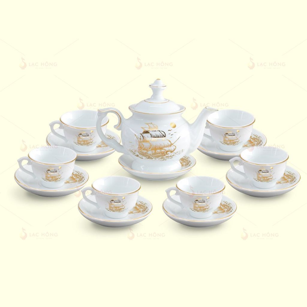 Bộ Trà Đài Các Thuận Buồm Kẻ Vàng
