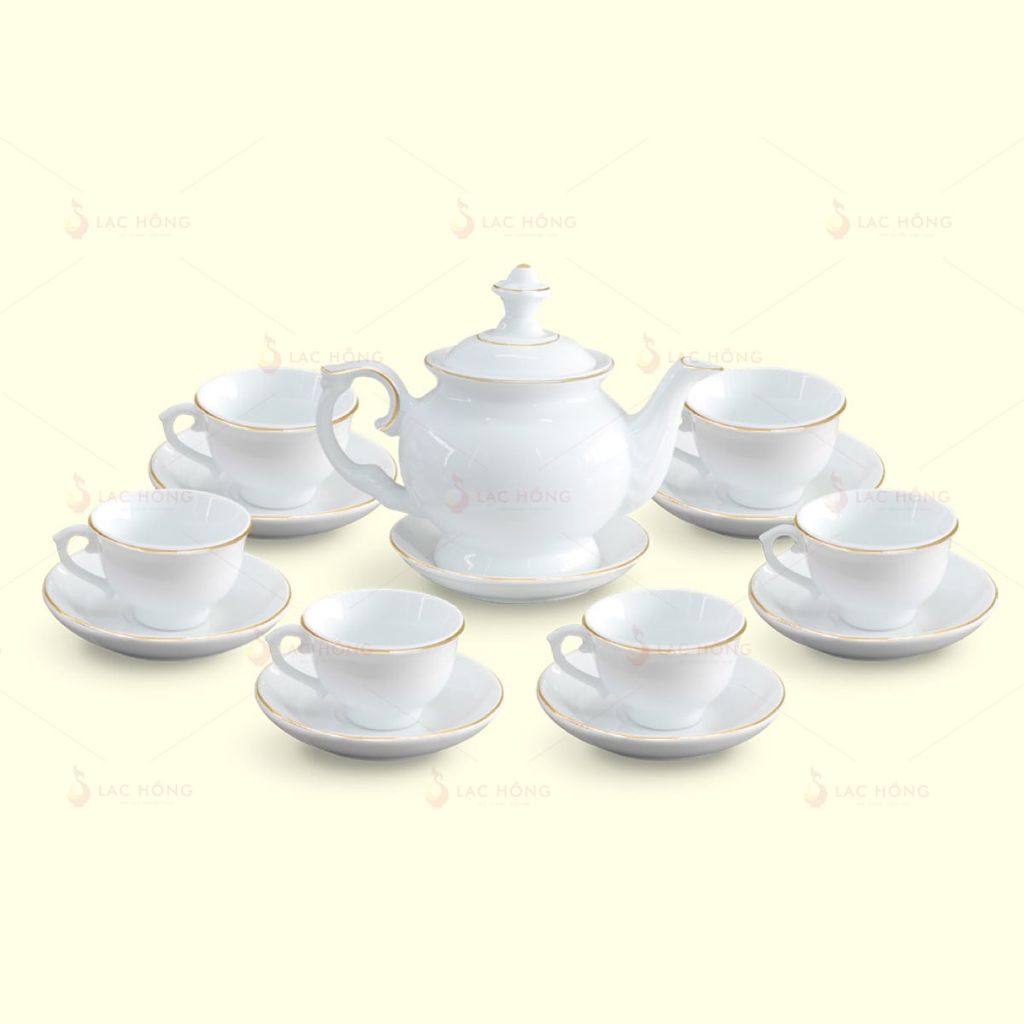 Bộ Trà Đài Các Trắng Kẻ Vàng