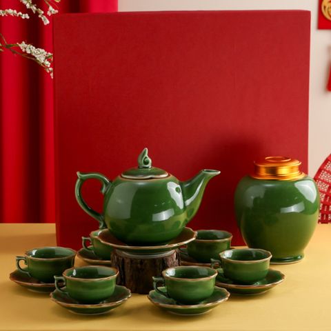  Bộ Trà Dáng Mẫu Đơn + Hũ Trà Men Lục 