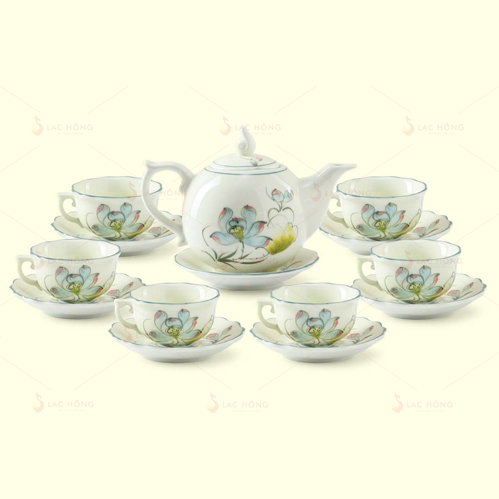 Bộ Trà Dáng Mẫu Đơn Hoa Sen Bóng