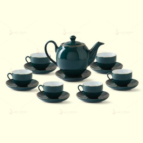 Bộ Trà Dáng Minh Long Men Lam Kẻ Vàng 