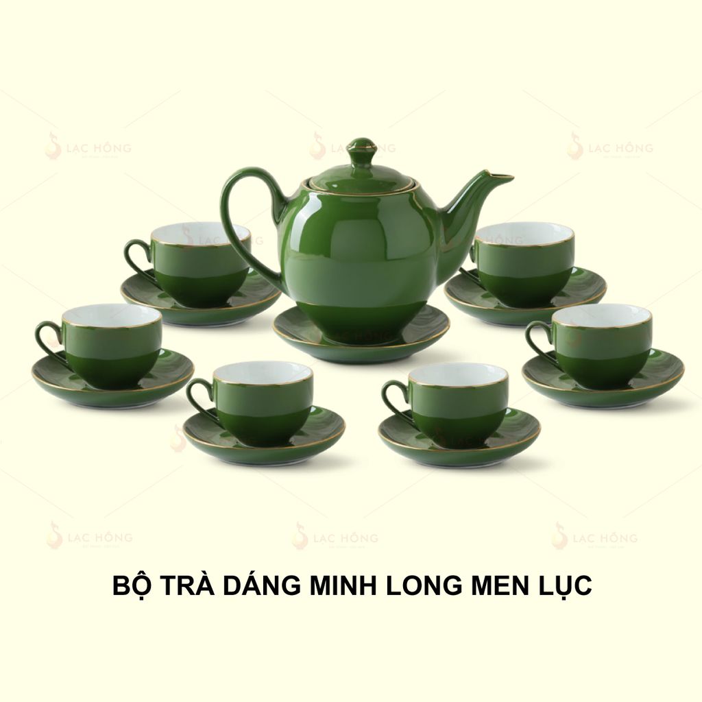 Bộ Trà Dáng Minh Long Men Lục Kẻ Vàng