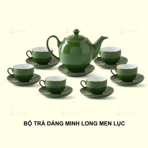  Bộ Trà Dáng Minh Long Men Lục Kẻ Vàng 