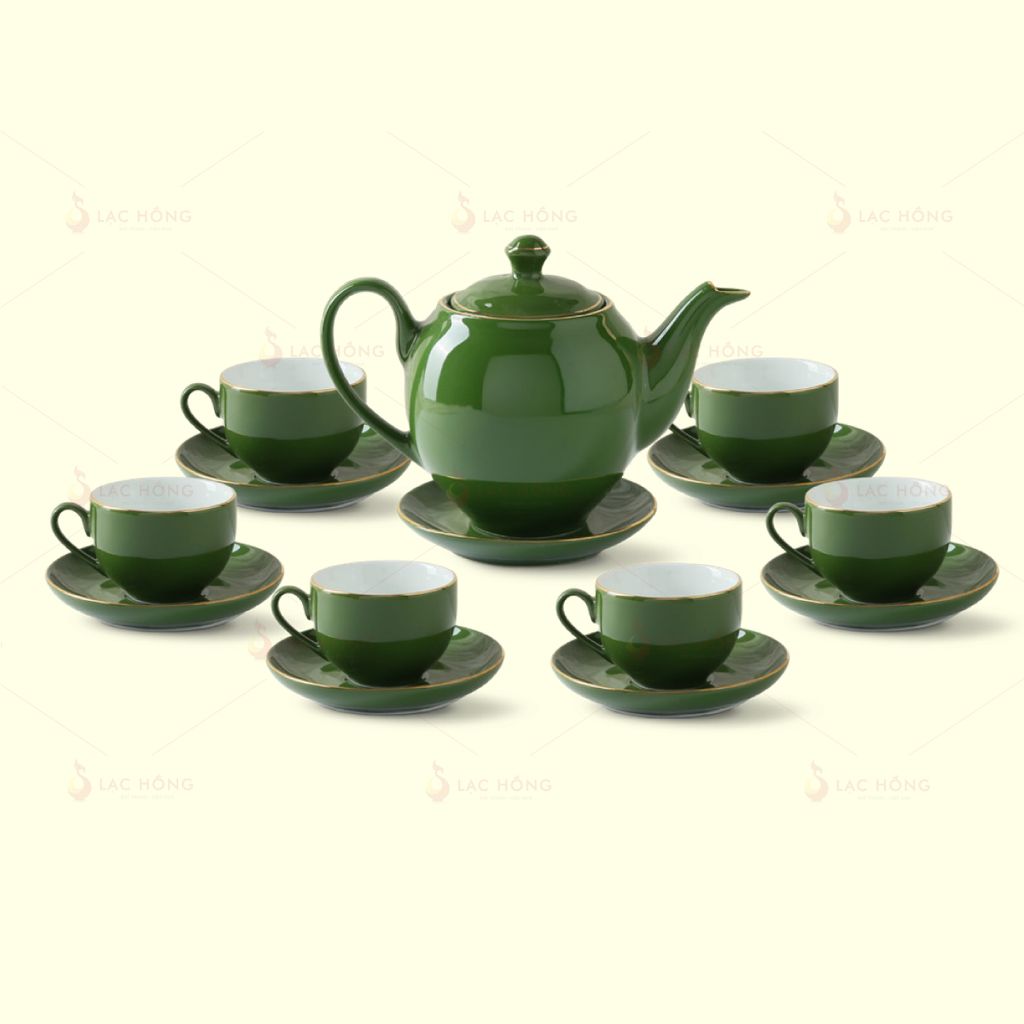 Bộ Trà Dáng Minh Long Men Lục Kẻ Vàng