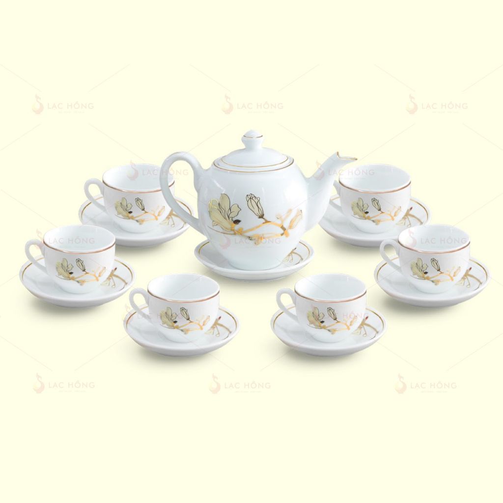 Bộ Trà Dáng Minh Long Mộc Lan Kẻ Vàng