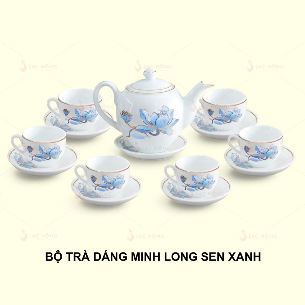 Bộ Trà Dáng Minh Long Sen Xanh Kẻ Vàng