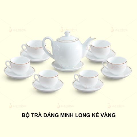  Bộ Trà Dáng Minh Long Trắng Kẻ Vàng 