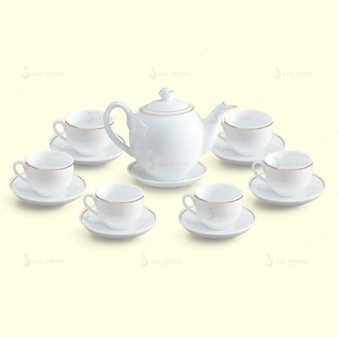  Bộ Trà Dáng Minh Long Trắng Kẻ Vàng 