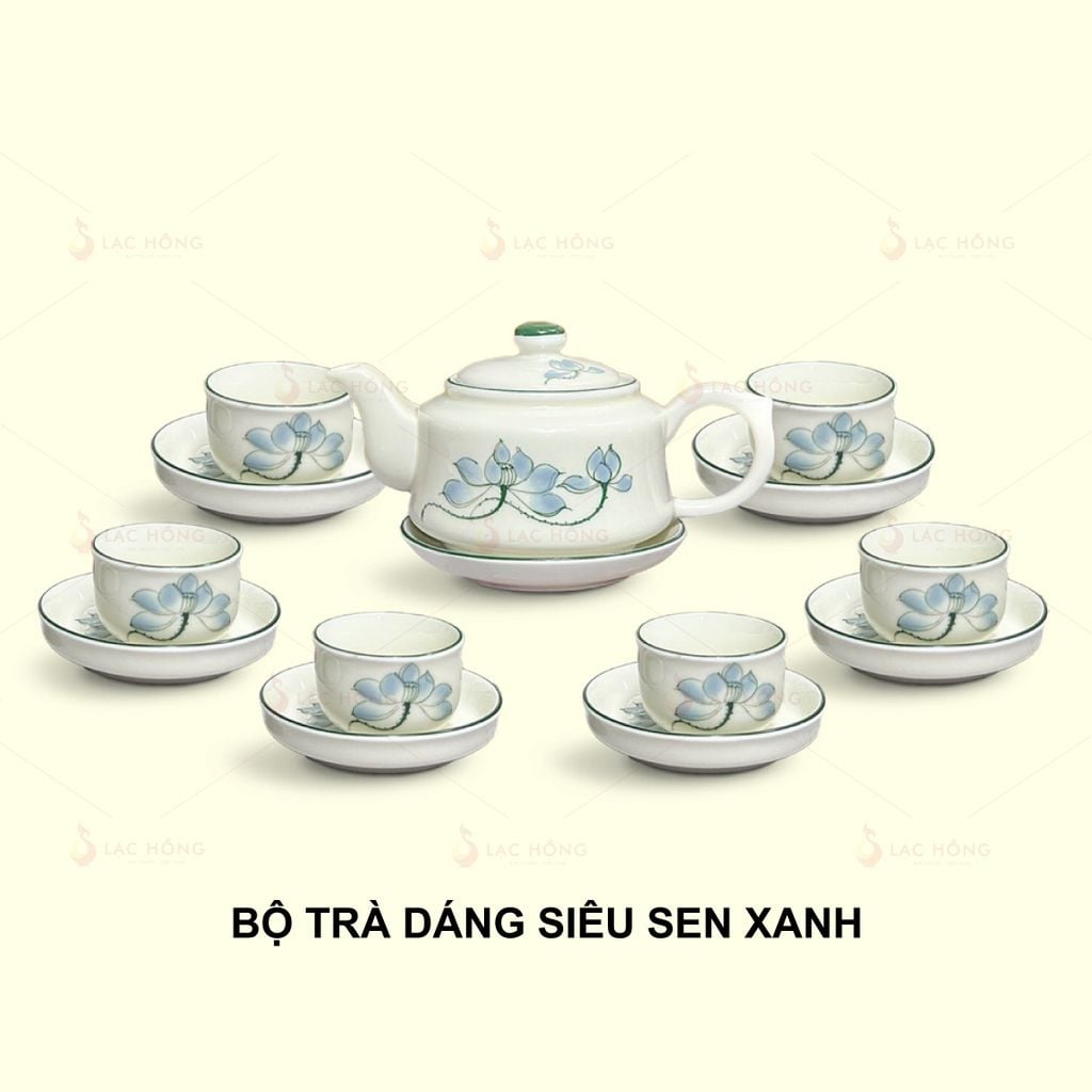 Bộ Trà Dáng Siêu Hoa Sen Xanh