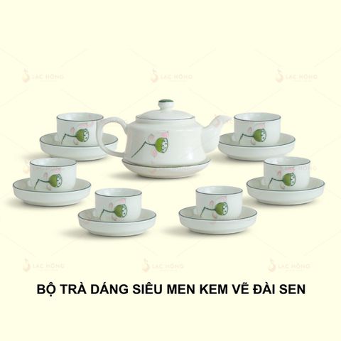  Bộ Trà Dáng Siêu Men Kem Vẽ Đài Sen 