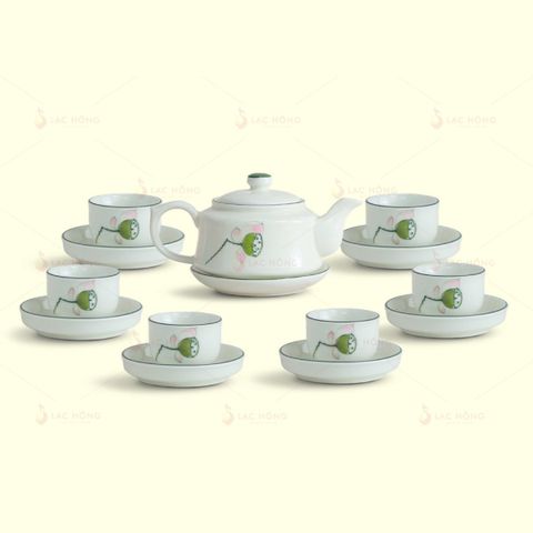  Bộ Trà Dáng Siêu Men Kem Vẽ Đài Sen 