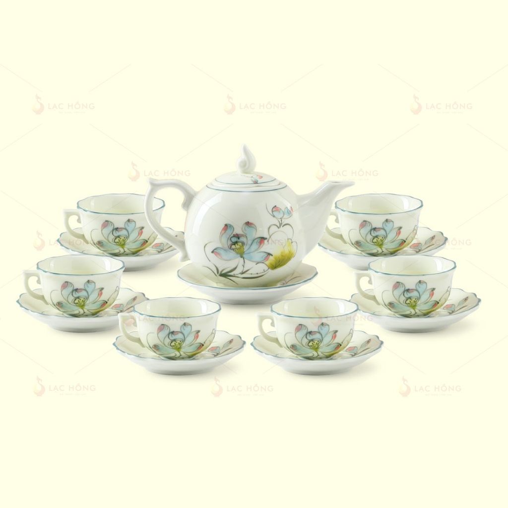 Bộ Trà Mẫu Đơn Hoa Sen Bóng