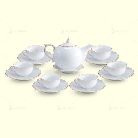  Bộ Trà Mẫu Đơn Trắng Kẻ Vàng 
