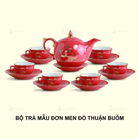  Bộ Trà Mẫu Đơn Men Đỏ Thuận Buồm Kẻ Vàng 