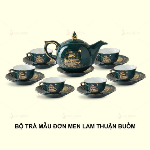  Bộ Trà Mẫu Đơn Men Lam Thuận Buồm Kẻ Vàng 