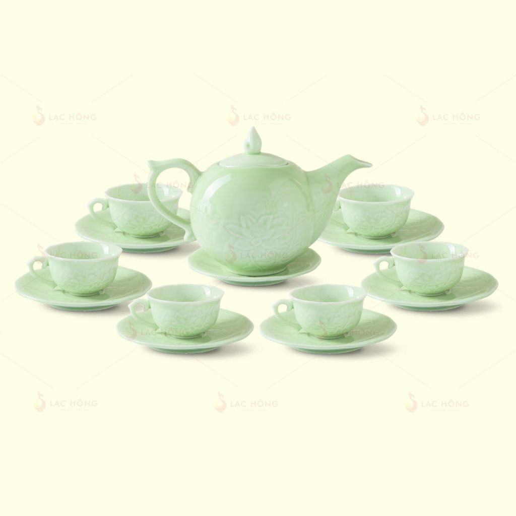 Bộ Trà Mẫu Đơn Men Ngọc Khắc Sen