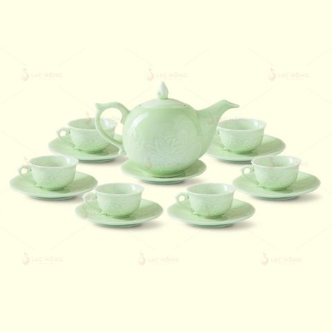  Bộ Trà Mẫu Đơn Men Ngọc Khắc Sen 