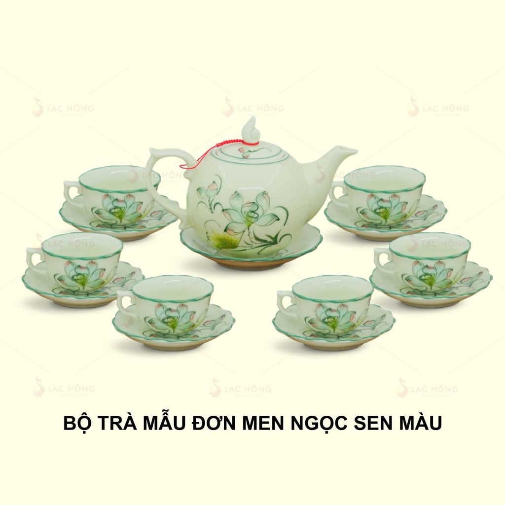 Bộ Trà Mẫu Đơn Men Ngọc Sen Màu
