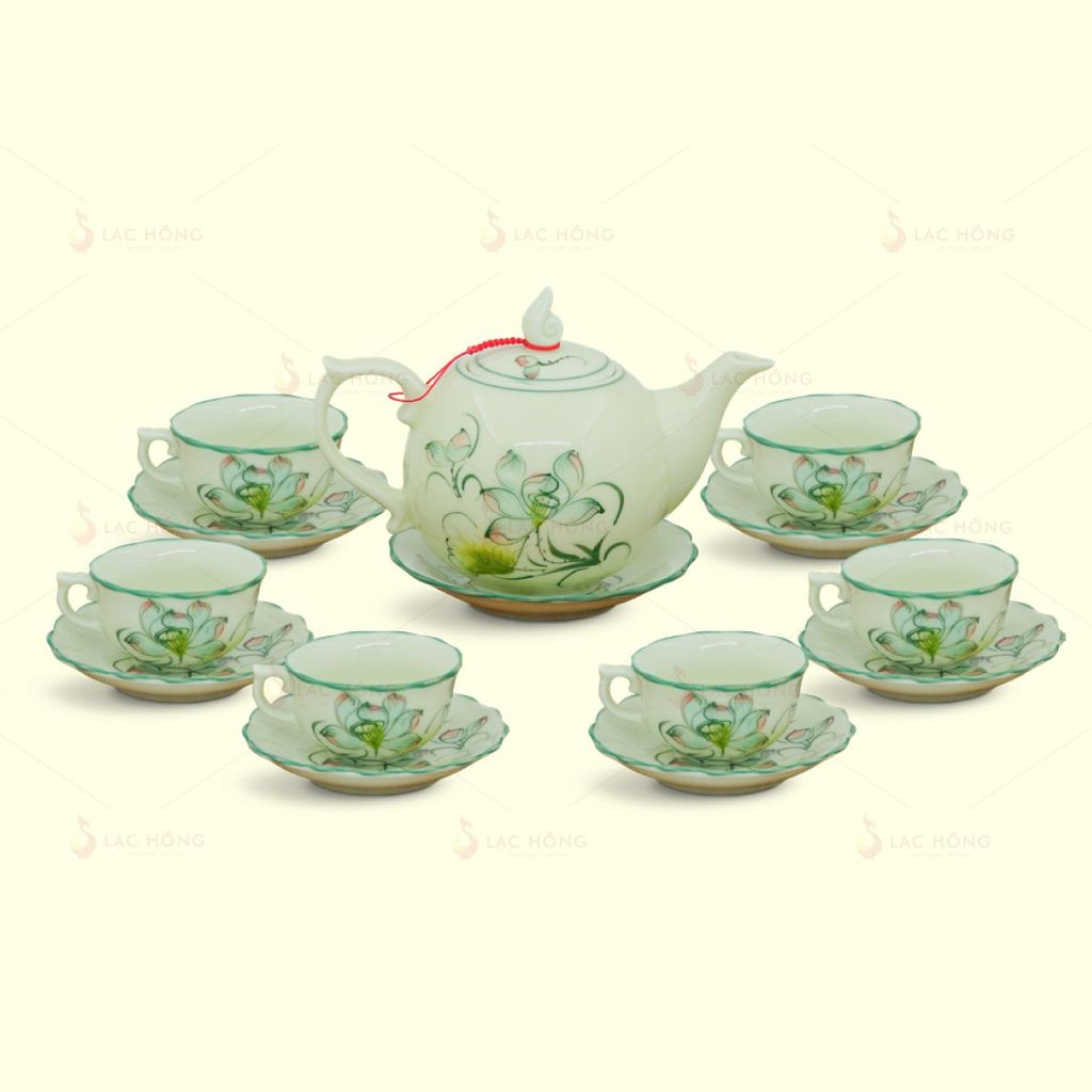 Bộ Trà Mẫu Đơn Men Ngọc Sen Màu
