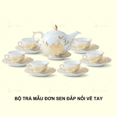  Bộ Trà Mẫu Đơn Sen Đắp Nổi Vẽ Tay 