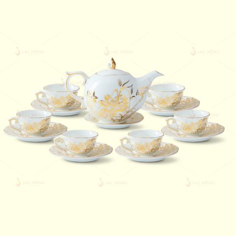  Bộ Trà Mẫu Đơn Sen Đắp Nổi Vẽ Tay 