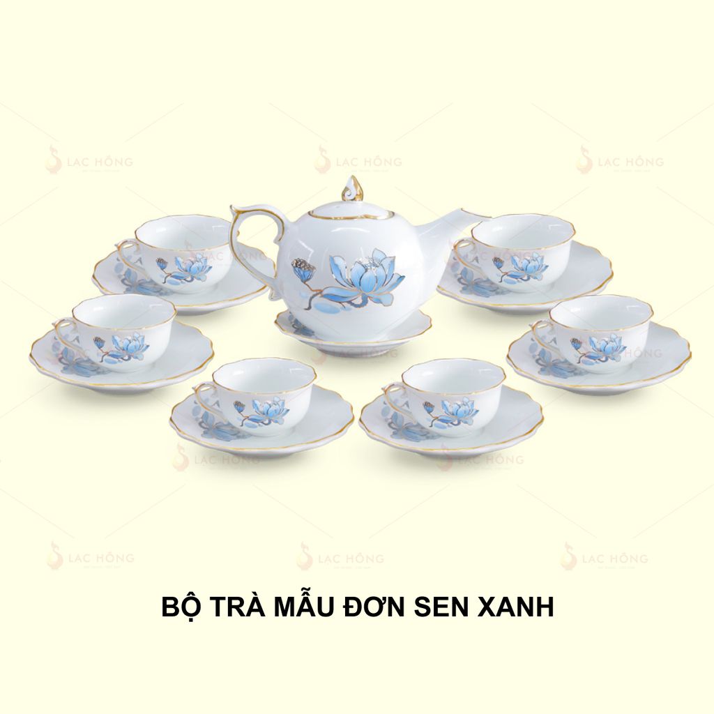Bộ Trà Mẫu Đơn Sen Xanh Kẻ Vàng