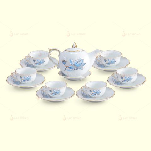  Bộ Trà Mẫu Đơn Sen Xanh Kẻ Vàng 
