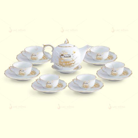  Bộ Trà Mẫu Đơn Thuận Buồm Kẻ Vàng 