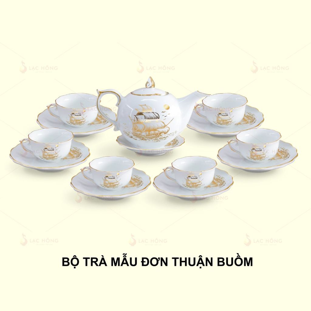 Bộ Trà Mẫu Đơn Thuận Buồm Kẻ Vàng