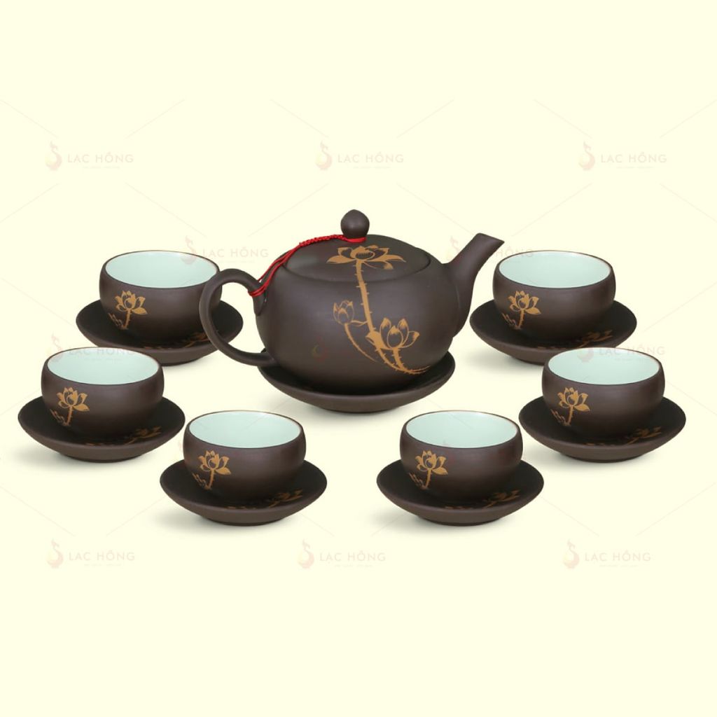 Bộ Trà Mình Nguyệt Hồng Sa Nâu Sen Vàng