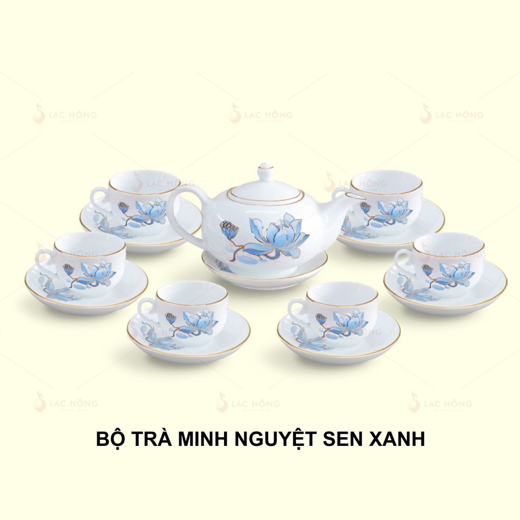 Bộ Trà Minh Nguyệt Sen Xanh Kẻ Vàng
