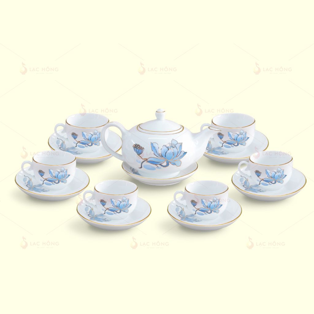 Bộ Trà Minh Nguyệt Sen Xanh Kẻ Vàng