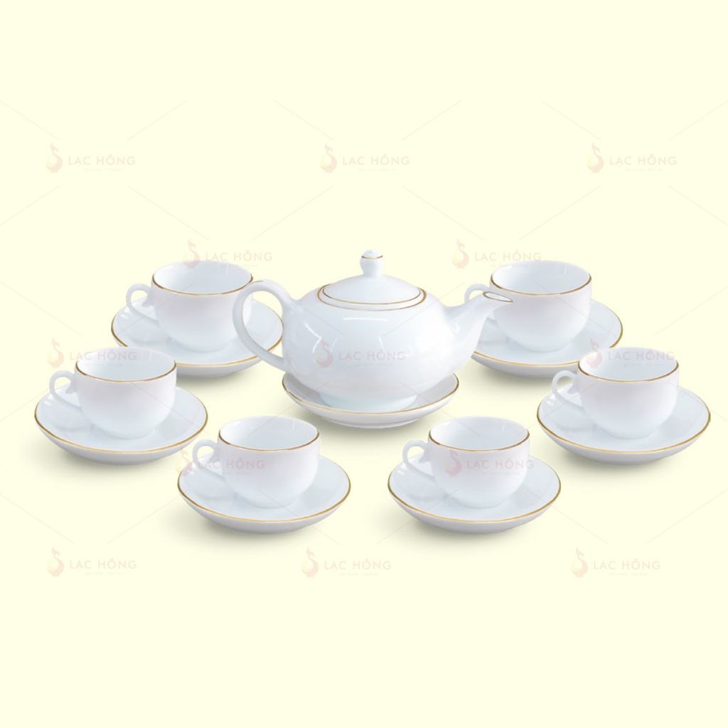 Bộ Trà Minh Nguyệt Trắng Kẻ Vàng