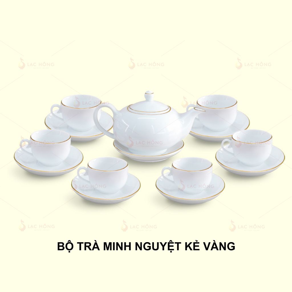 Bộ Trà Minh Nguyệt Trắng Kẻ Vàng
