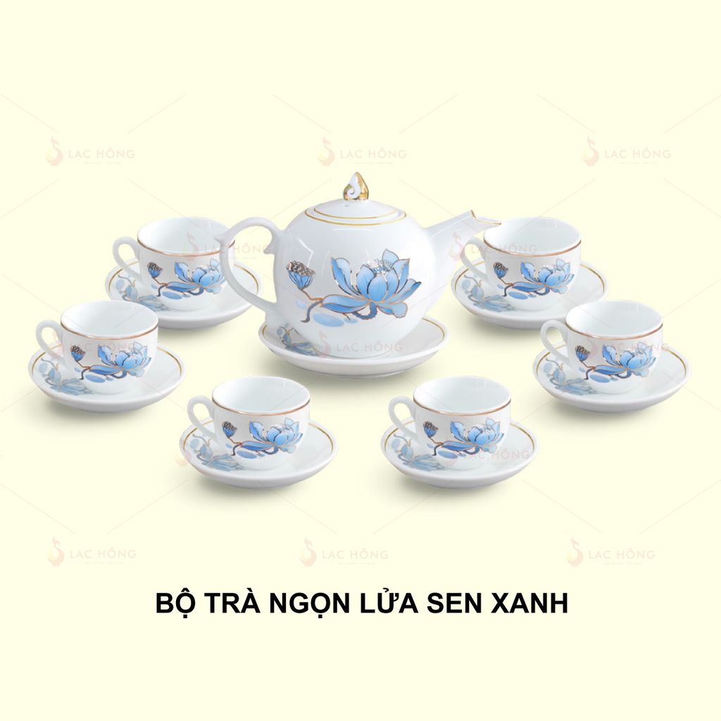 Bộ Trà Ngọn Lửa Sen Xanh Kẻ Vàng
